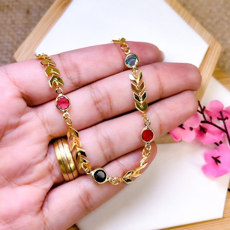 PULSEIRA FOLHEADA A OURO 18K - ESCAMA E TIFANY COLORIDA