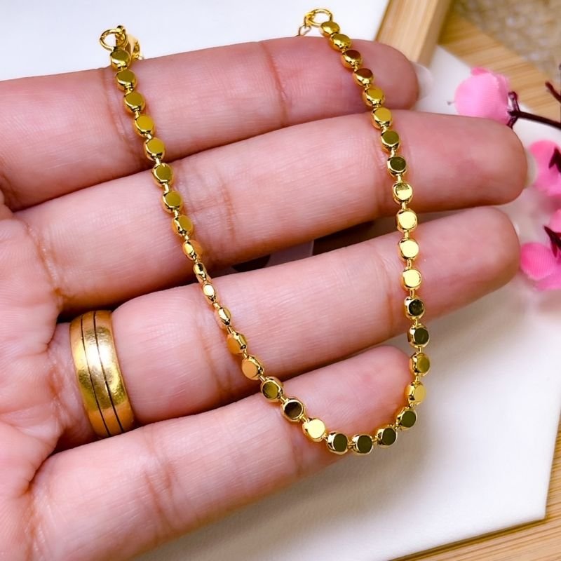 PULSEIRA FOLHEADA A OURO 18K - PONTINHOS DISQUINHOS