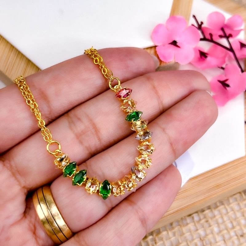 PULSEIRA FOLHEADA A OURO 18K - ZIRCONIA NAVETE COLORIDA