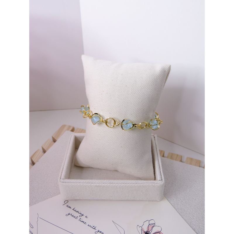 PULSEIRA FOLHEADA A OURO 18K - ESFERAS AZUL