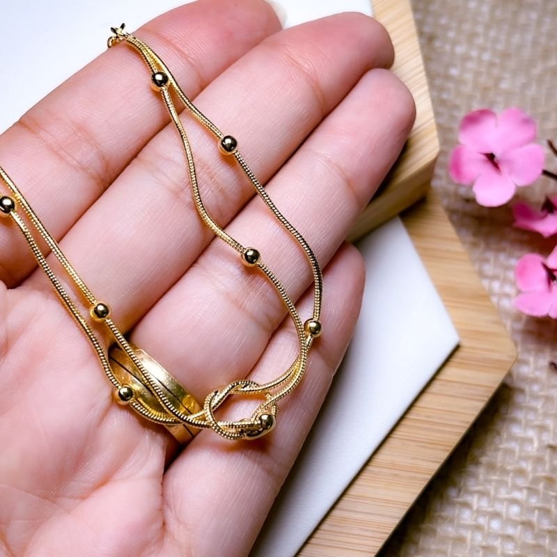 PULSEIRA FOLHEADA A OURO 18K - NÓZINHO CORRENTE DE BOLINHA