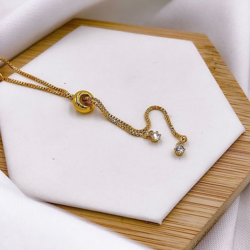 PULSEIRA FOLHEADA A OURO 18K - REGULÁVEL BAGUETE CRISTAL