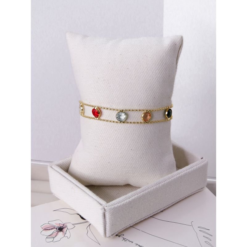 PULSEIRA FOLHEADA A OURO 18K - TIFANY ZIRCONIAS COLORIDO