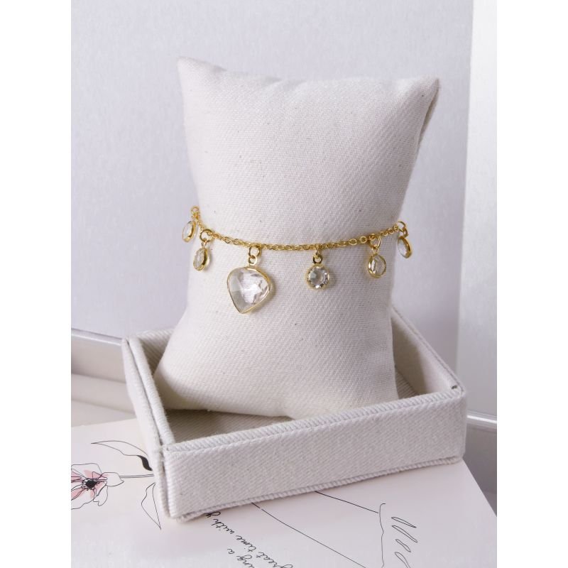 PULSEIRA FOLHEADA A OURO 18K - TIFFANY COM PINGENTE CRISTAL