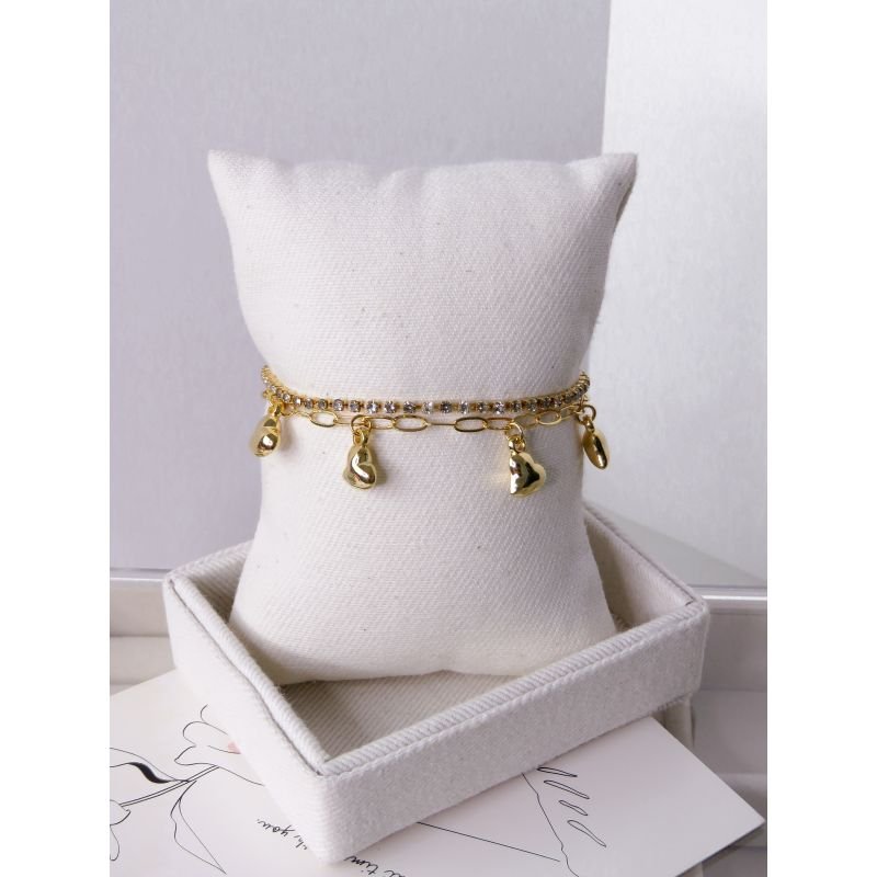 PULSEIRA FOLHEADA A OURO 18K -DUPLO CORAÇÕES