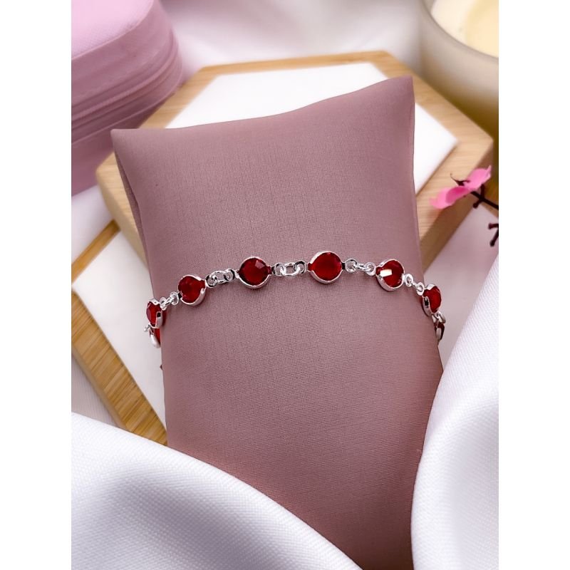 PULSEIRA FOLHEADA A PRATA - TIFANY VERMELHO