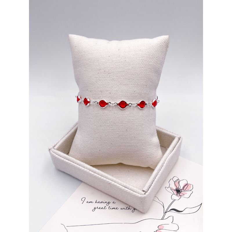 PULSEIRA FOLHEADA A PRATA - TIFANY VERMELHO