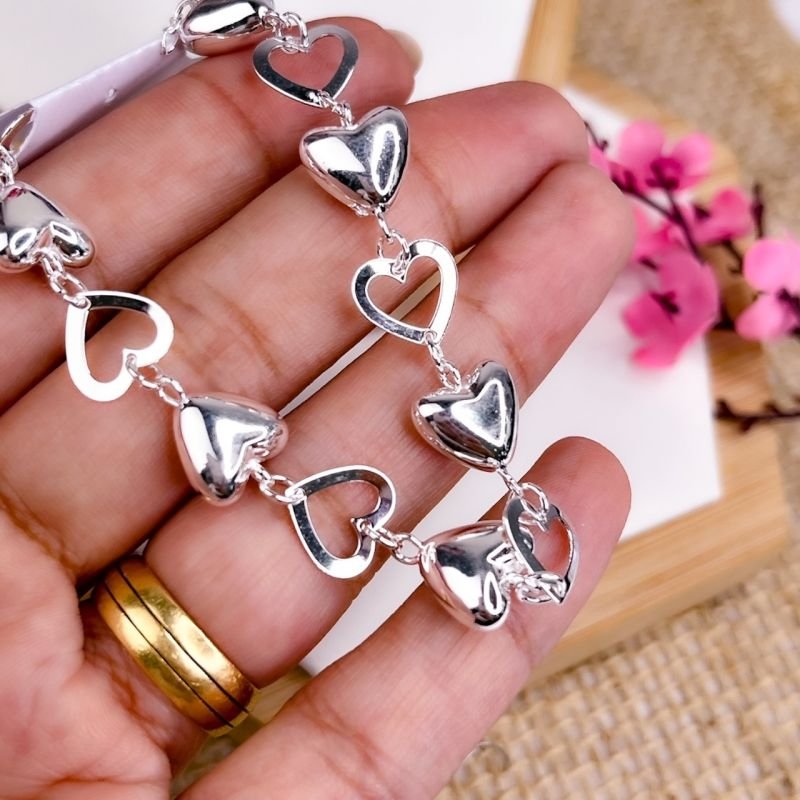PULSEIRA FOLHEADA A PRATA 925 - CORAÇÕES
