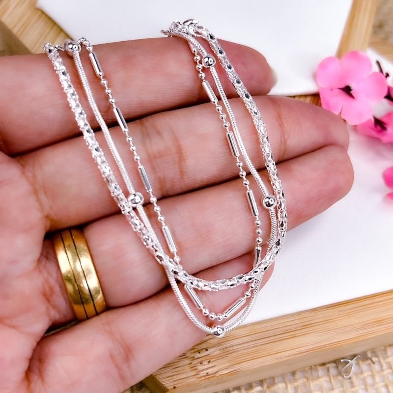 PULSEIRA FOLHEADA A PRATA 925 - TRES FIOS