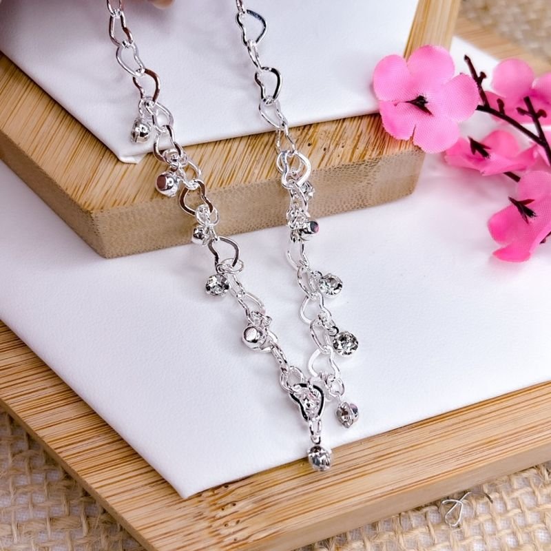 PULSEIRA FOLHEADA A PRATA 925 - MALHA CORAÇÃO STRASS