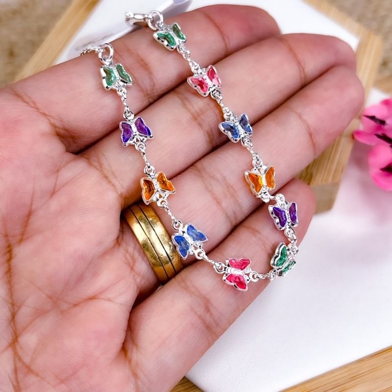 PULSEIRA FOLHEADA A PRATA 925 - BORBOLETAS COLORS