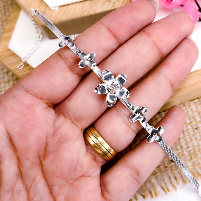 PULSEIRA FOLHEADA A PRATA 925 - FLORES