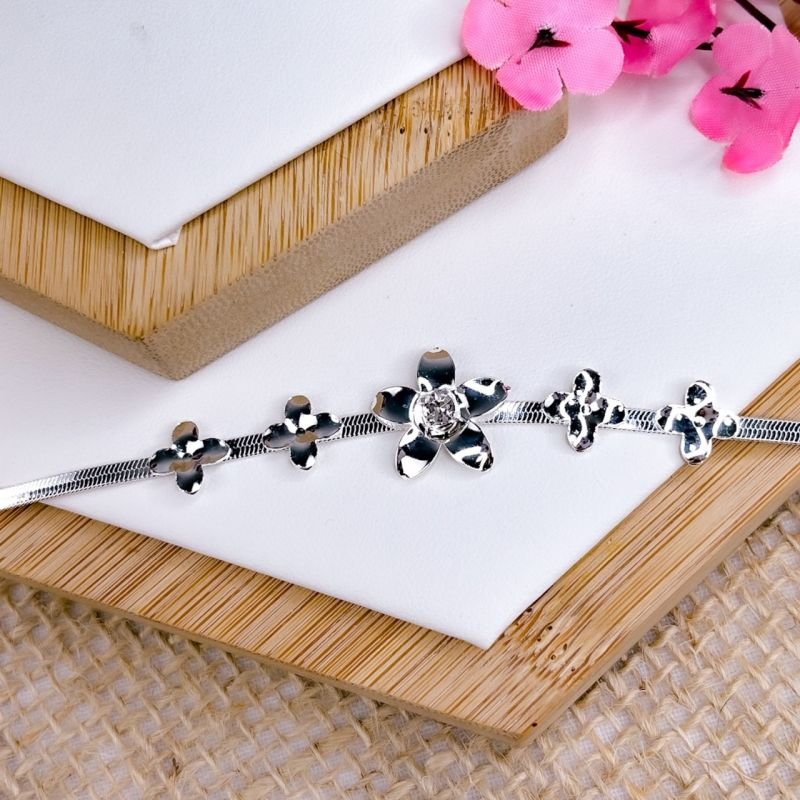 PULSEIRA FOLHEADA A PRATA 925 - FLORES