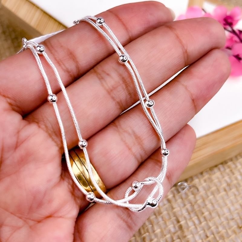 PULSEIRA FOLHEADA A PRATA 925 - NÓ CORRENTE DE BOLINHA