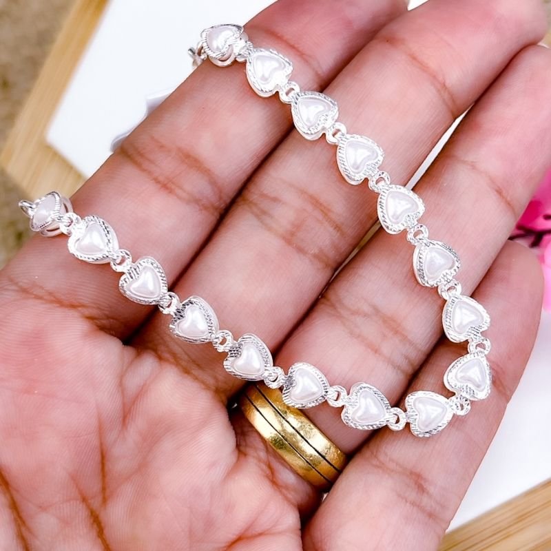 PULSEIRA FOLHEADA A PRATA 925 - PEROLAS