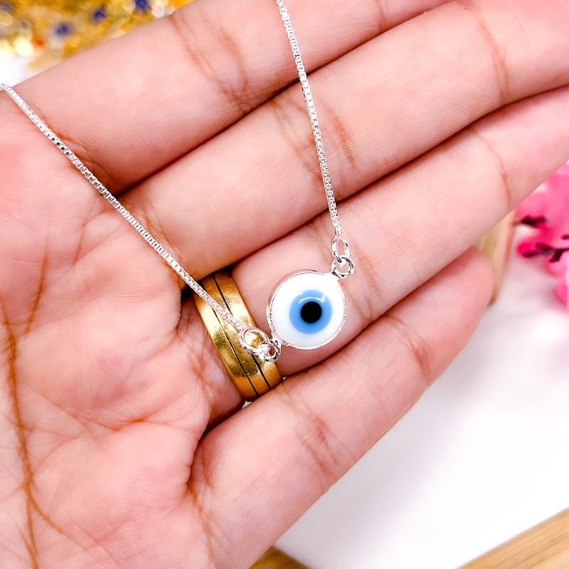 PULSEIRA FOLHEADA A PRATA 925 - OLHO GREGO AZUL CLARO