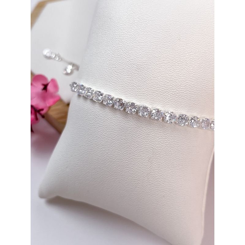 PULSEIRA FOLHEADA A PRATA REGULÁVEL - ZIRCONIAS LUXO