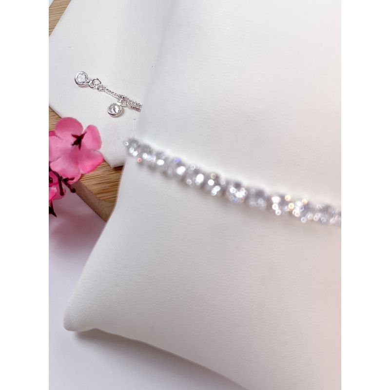 PULSEIRA FOLHEADA A PRATA REGULÁVEL - ZIRCONIAS LUXO