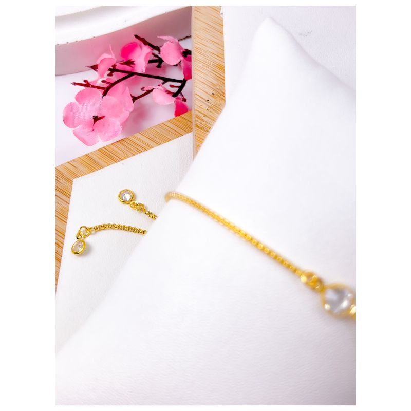 PULSEIRA REGULÁVEL FOLHEADA A OURO 18K - TREVO VIRGINIA CRISTAL