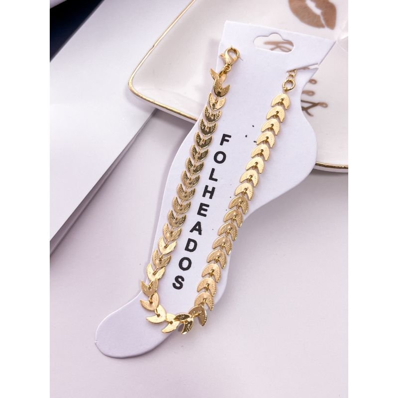 TORNOZELEIRA FOLHEADA A OURO 18K