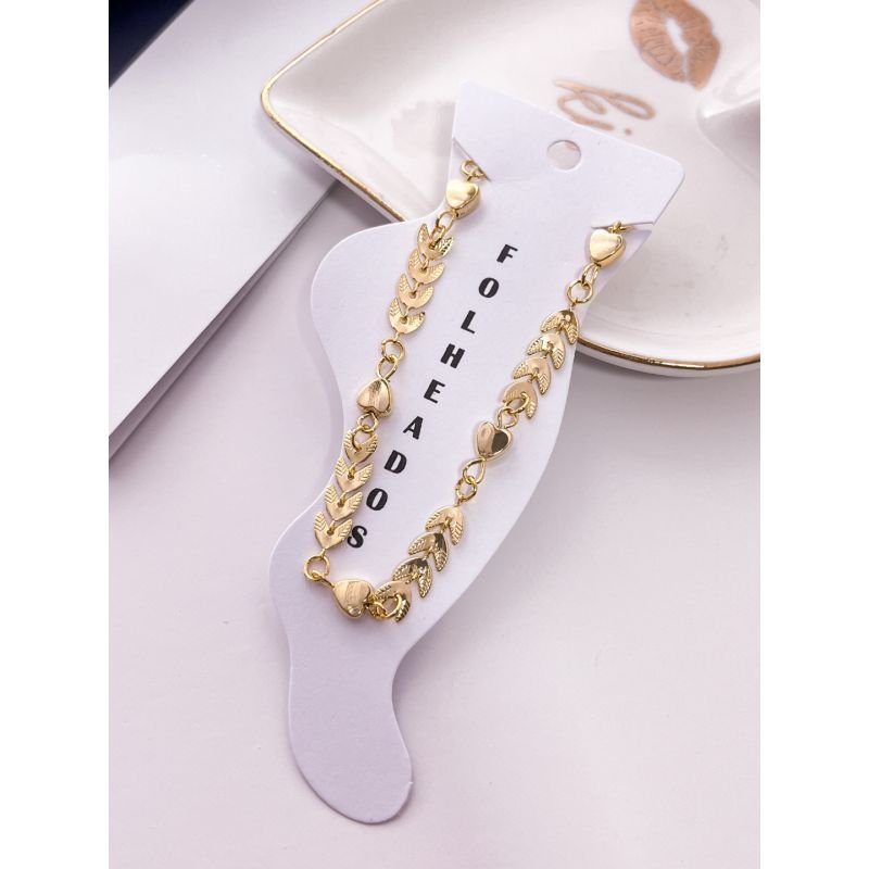 TORNOZELEIRA FOLHEADA A OURO 18K